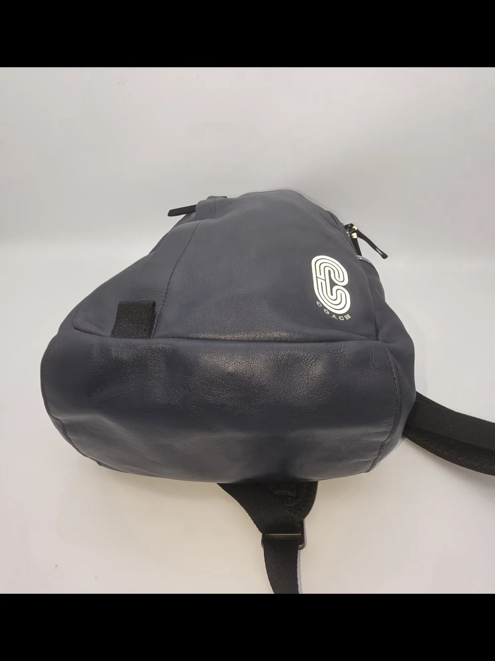 Coach Men's Dark Navy Backpack with Silver Accents